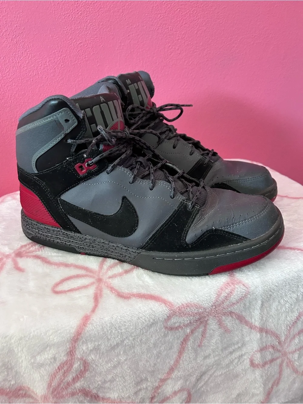 Nike High-Top Sneakers in Gray, Black & Red Accents
